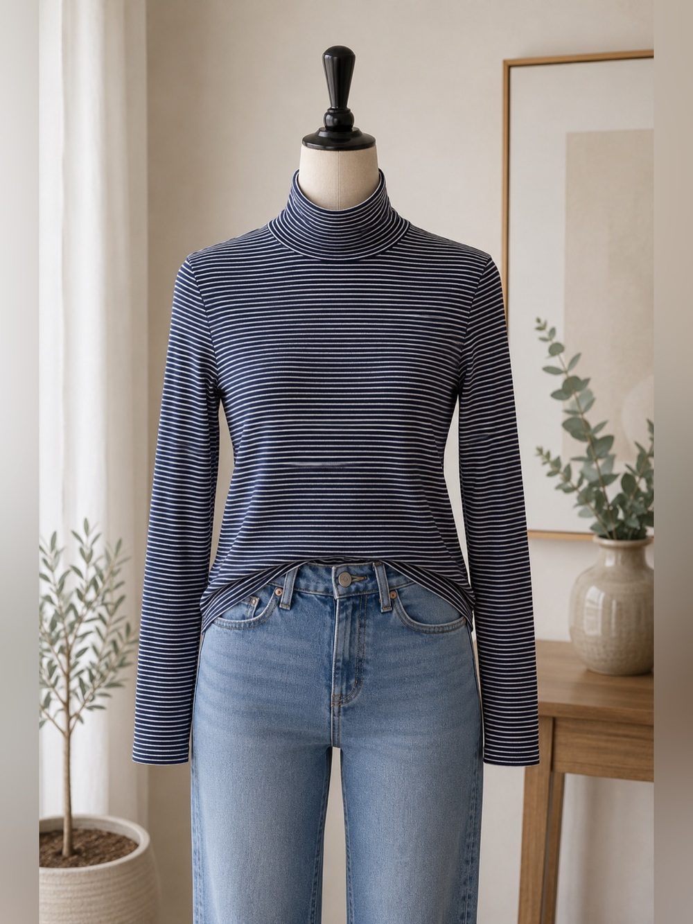 Brandy Melville Navy & White Striped Turtleneck